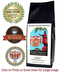 GOLD Kings Reserve Custom Kona Blend Coffee, Medium-Dark Roast, from Aloha Island Coffee